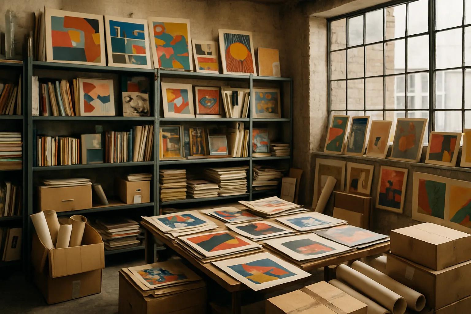 The Designers Republic studio archive with posters and records on display