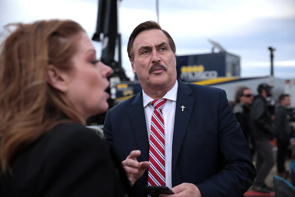 Mike Lindell Trump supporter speaks at a Minnesota campaign event