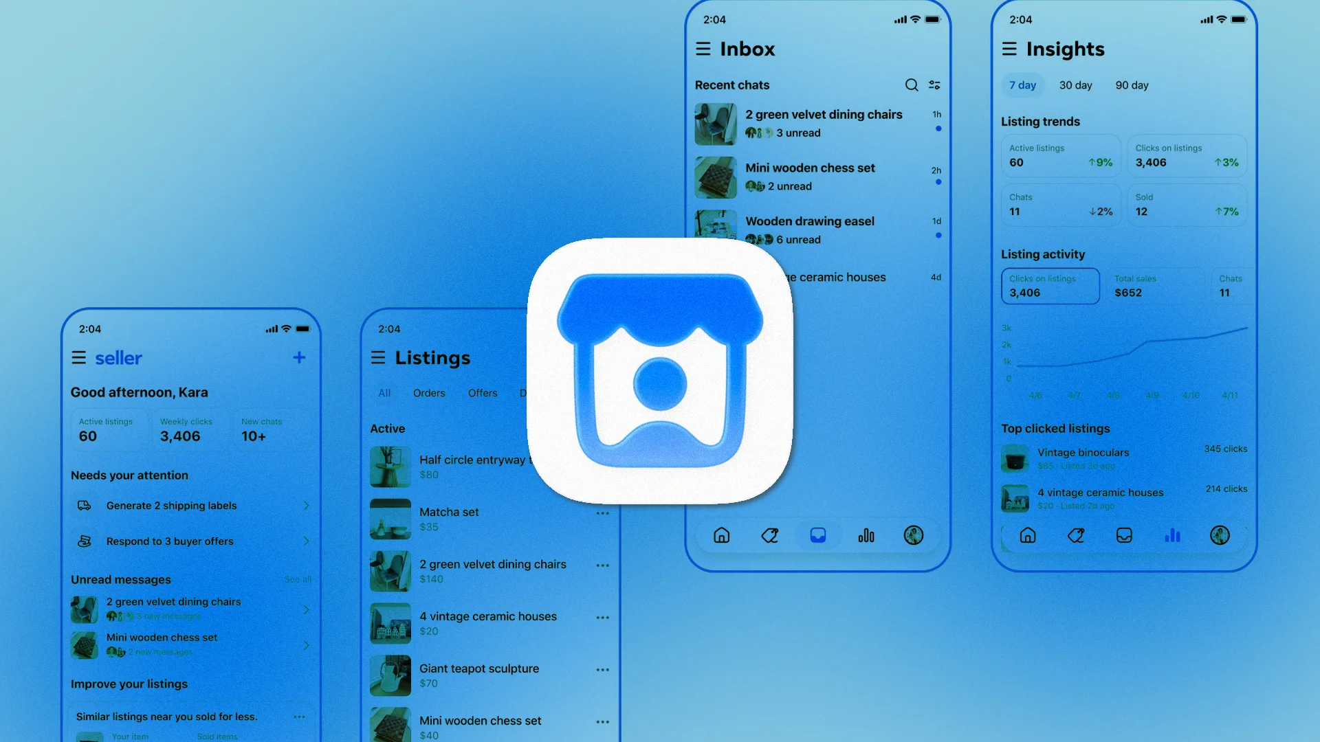Meta Seller app interface for Facebook Marketplace sellers on a phone