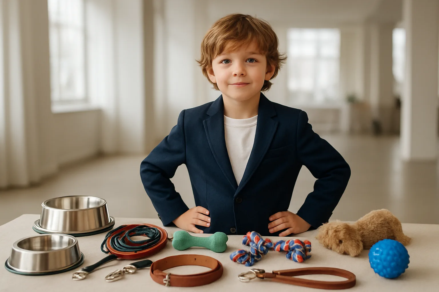 Six-year-old entrepreneur Hendrix De Marchii, founder of Hendrix Pet Co, smiling at a pet-focused event