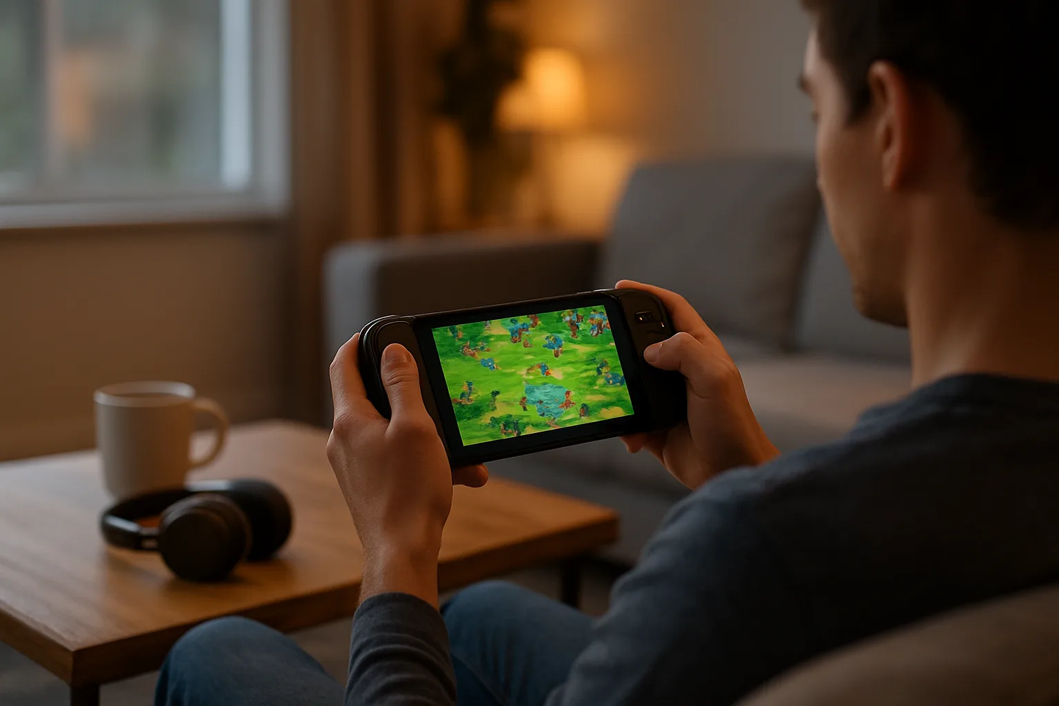 Player browsing Demonschool on a handheld console in a living room, part of what we’ve been playing this week.