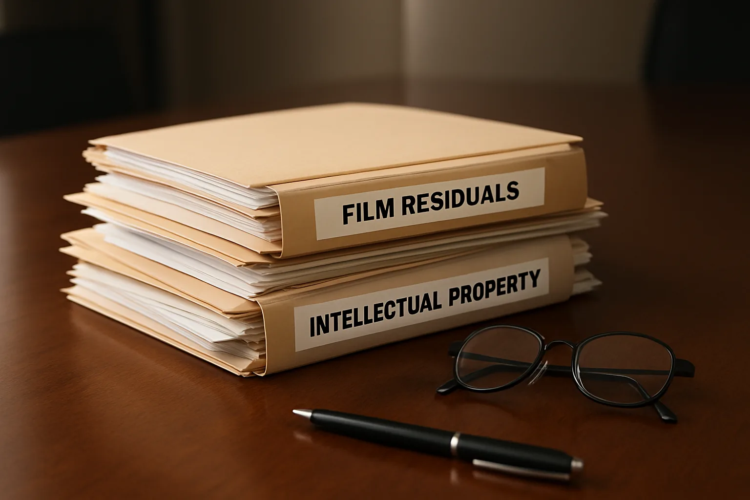 Legal documents related to Chadwick Boseman’s estate on a conference table.