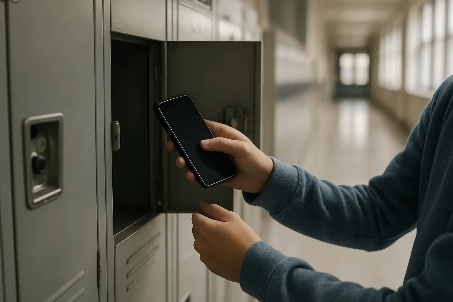 France social media ban illustrated by a student placing a phone in a locker