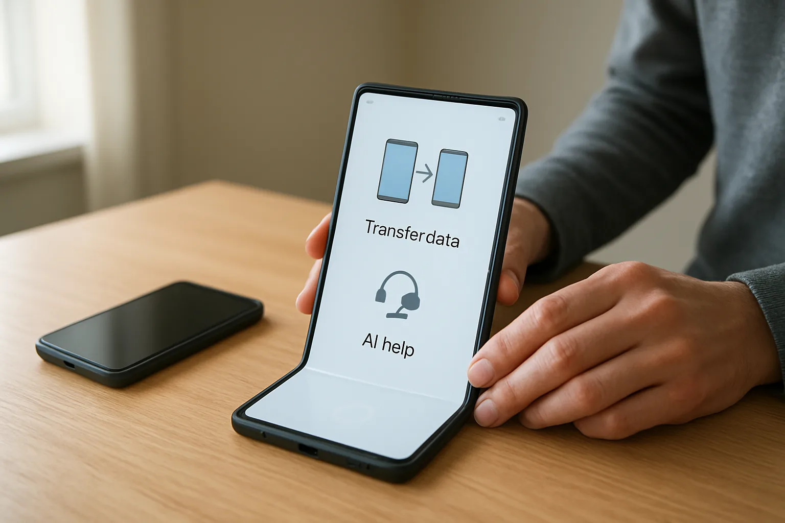 User using Galaxy Z Fold 8 Gemini to transfer data from an old phone