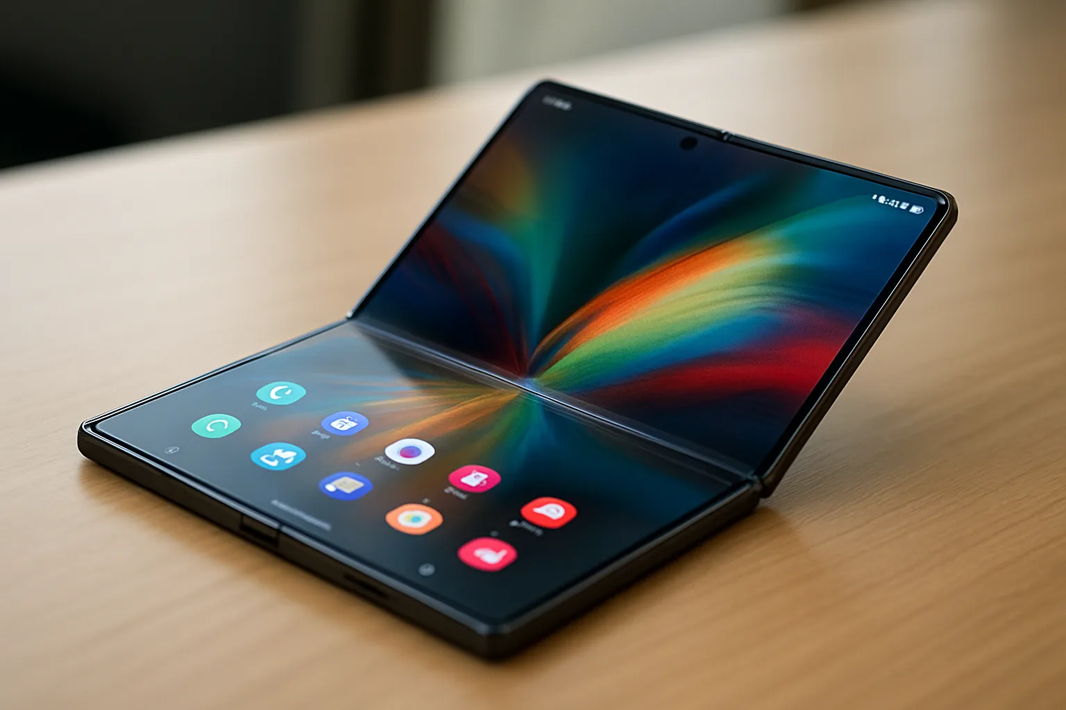 Galaxy Z Fold 8 Ultra inner display showing large 8-inch foldable screen with minimal crease
