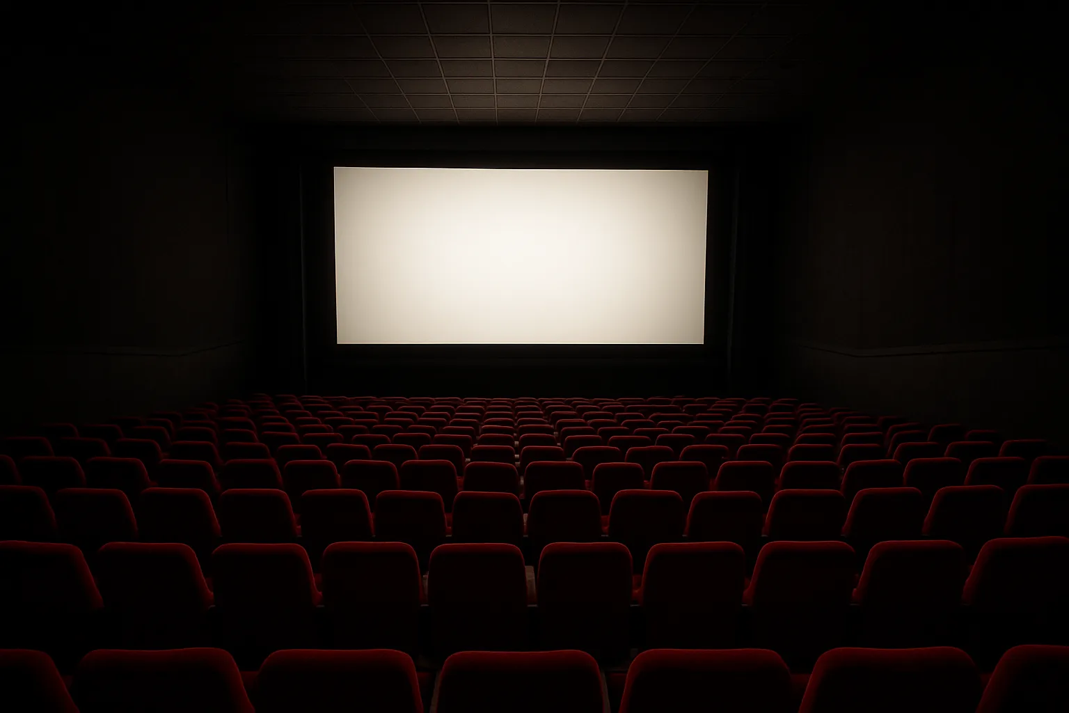 Empty cinema showing Jumanji: Open World trailer on a glowing screen