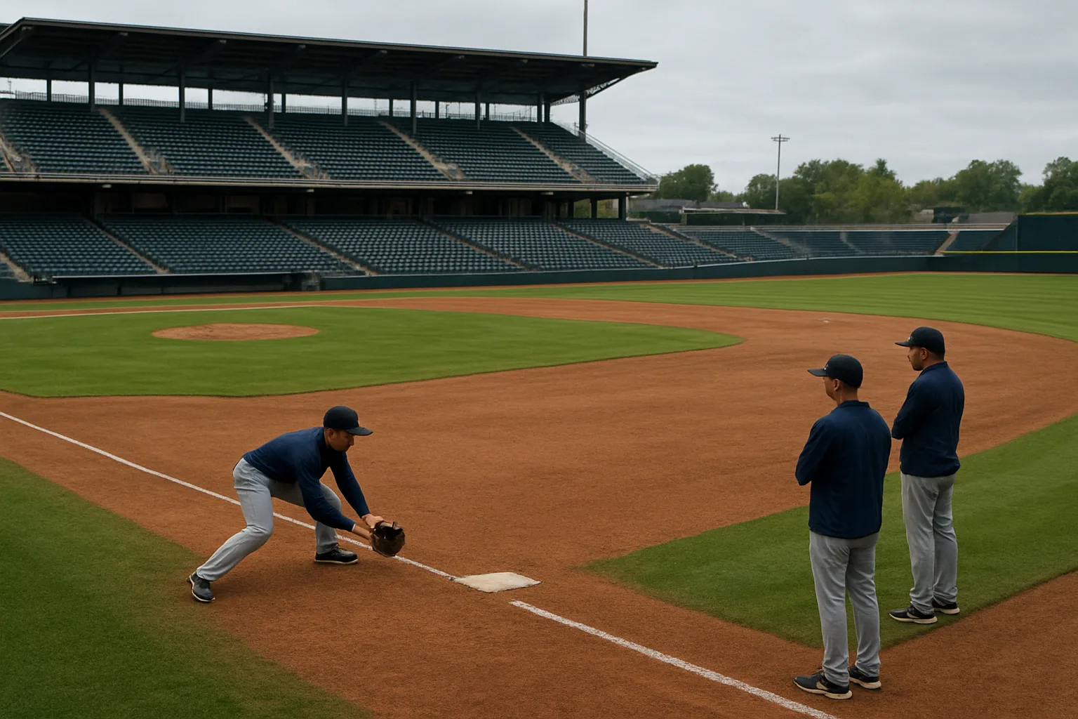 Colt Emerson working in the infield at Triple-A Tacoma during pregame drills