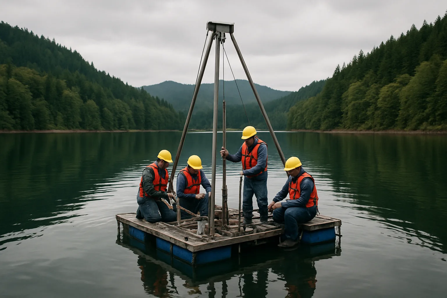 Scientists retrieving lake sediment cores to study the Toba eruption climate impact